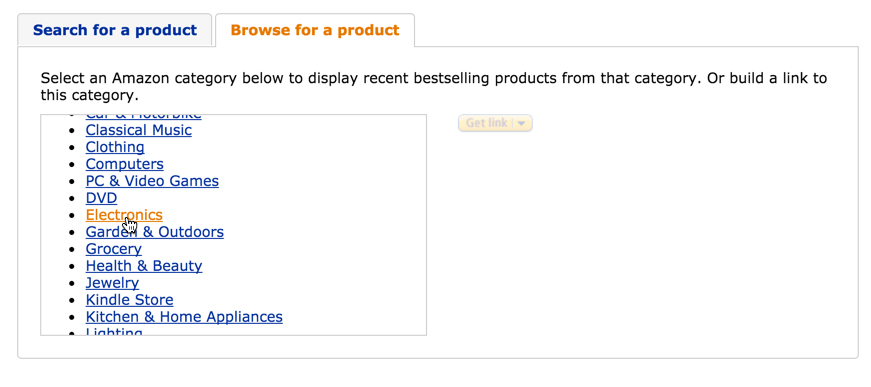 Browsing Product Categories for Amazon Affiliate Links