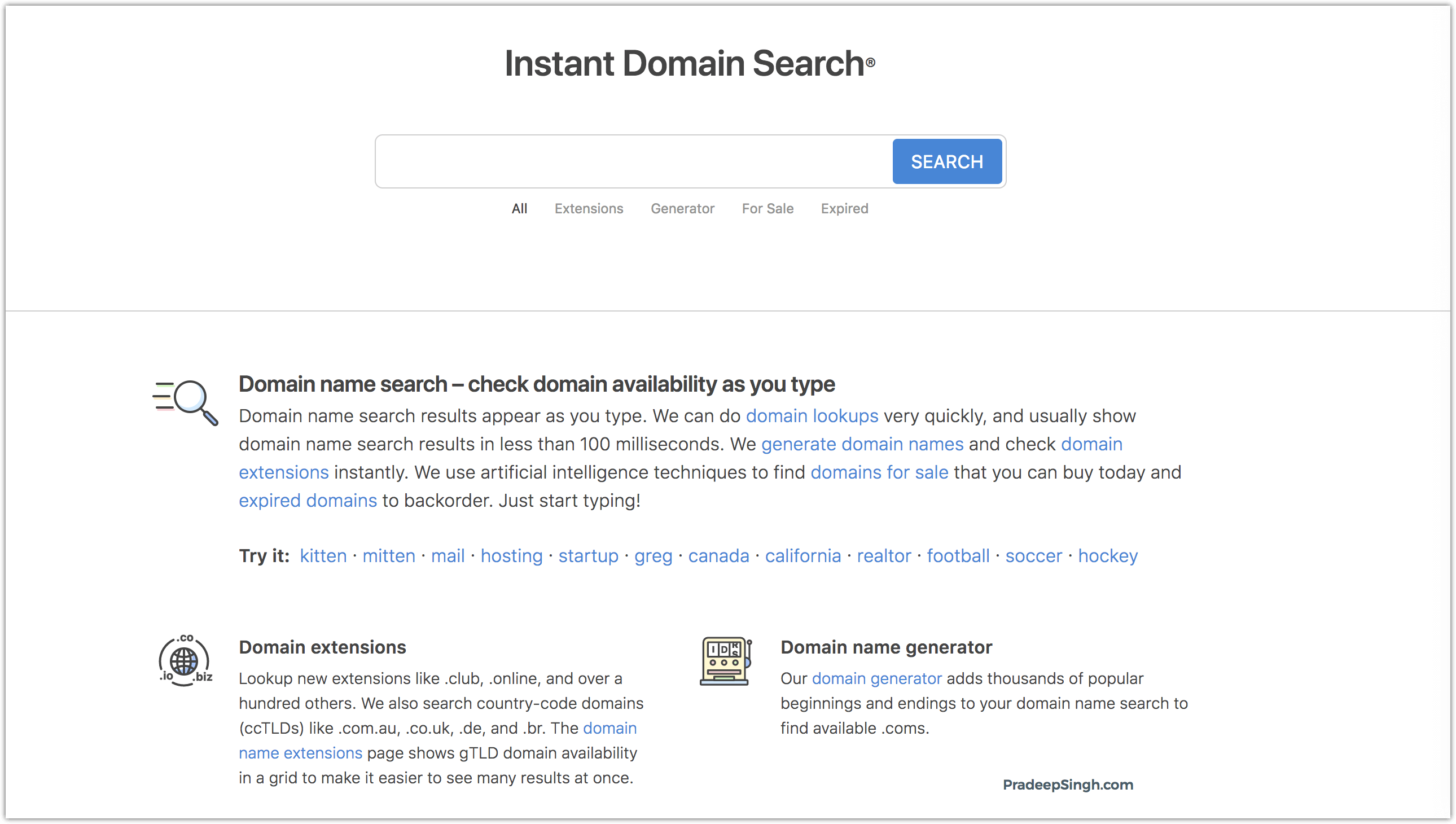 Instant Domain Search Domain Name Generator