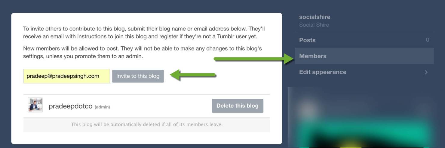 Members Section of Tumblr Blog