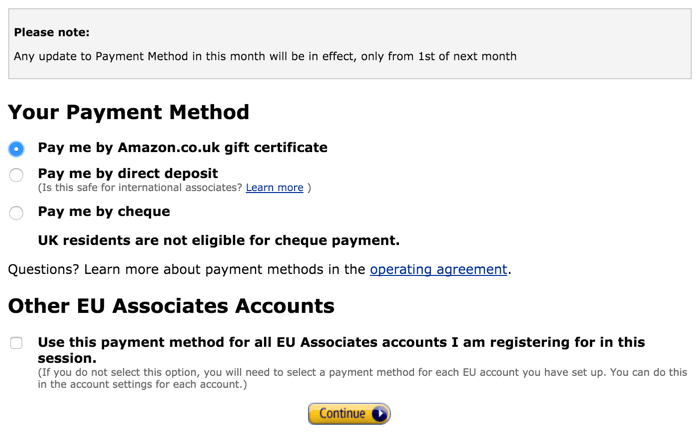 Payment methods Amazon Associates Program