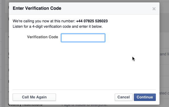 Verification Code for Facebook Page Verification