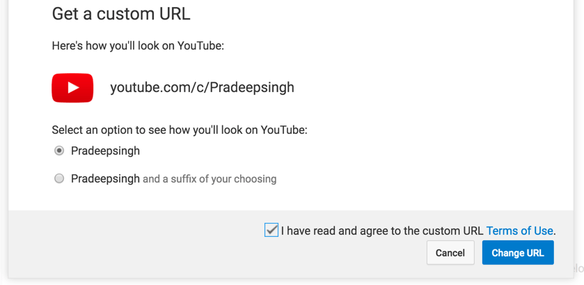 YouTube Channel Pradeep Singh Custom URL Option